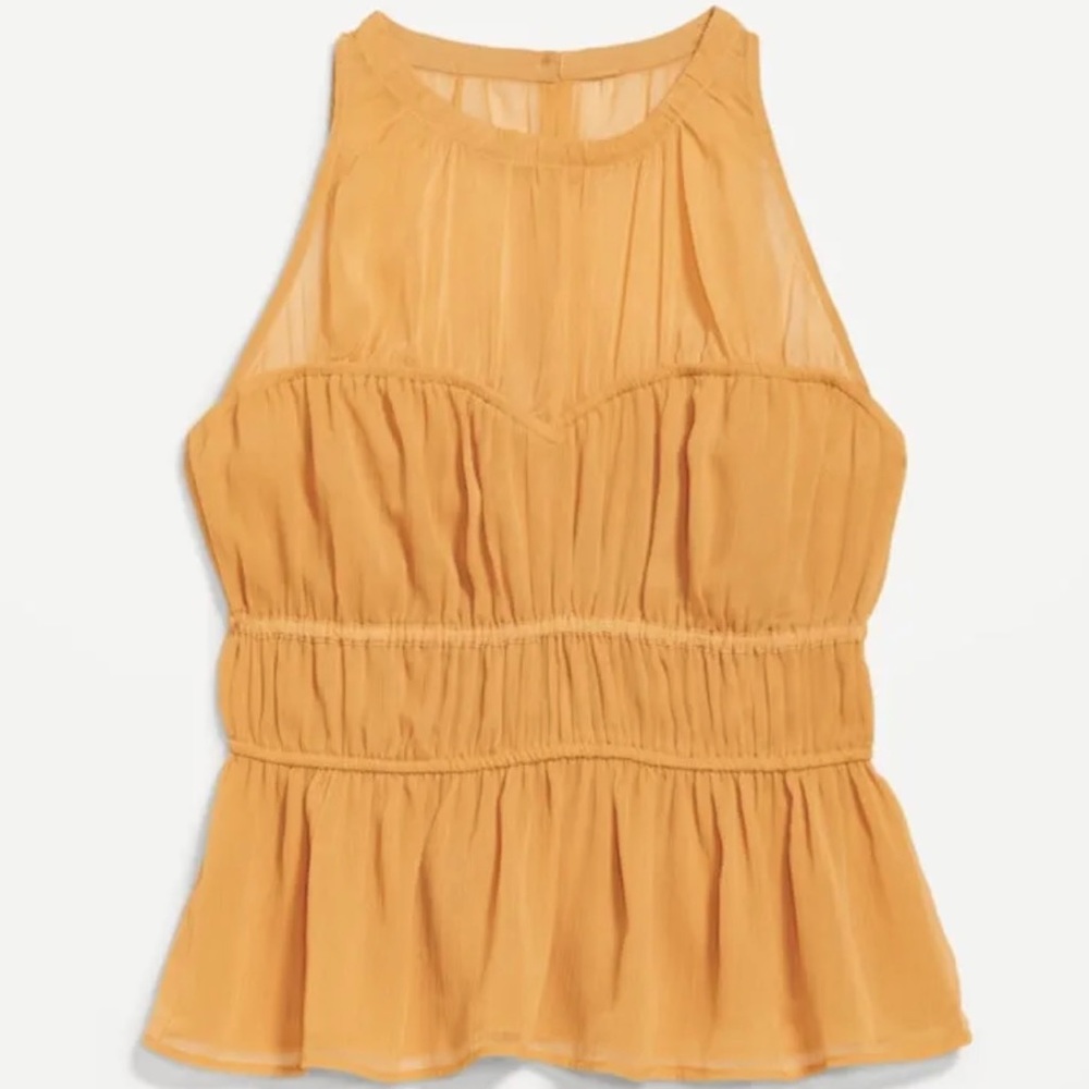 Old Navy Sleeveless Shirred Crinkled Peplum Blouse for Women GOLD